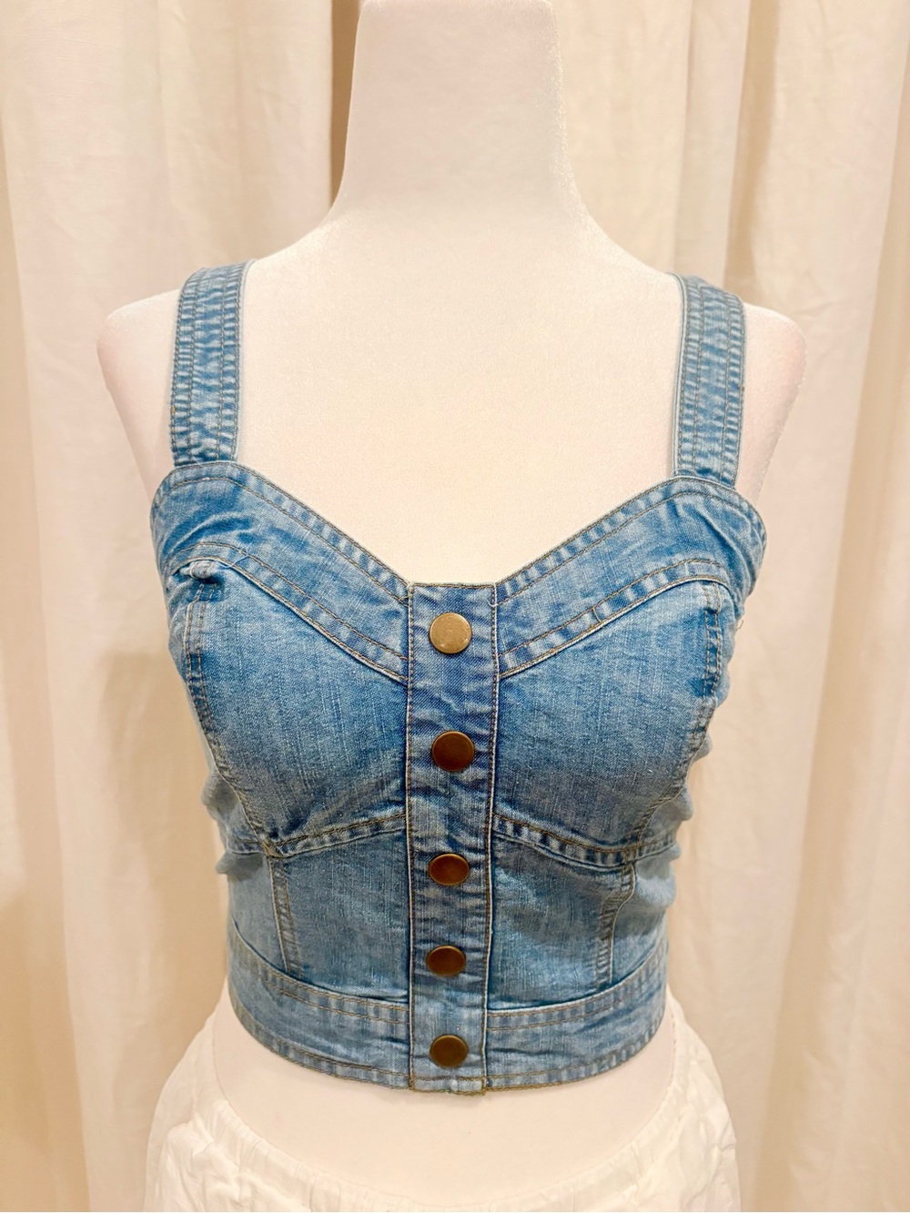 Light Wash Denim Crop Bustier with Button Front
